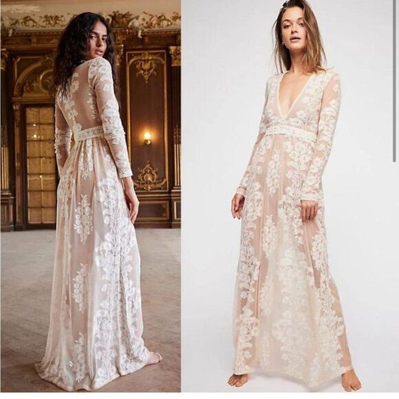 Revolve For Love And Lemons Temecula Long Sleeve Maxi Lace Dress NWT Medium - Picture 2 of 13